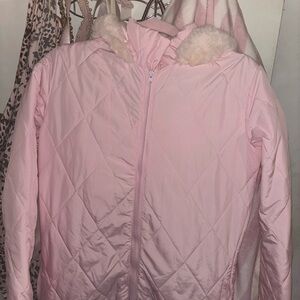 Pink quilted ski suit